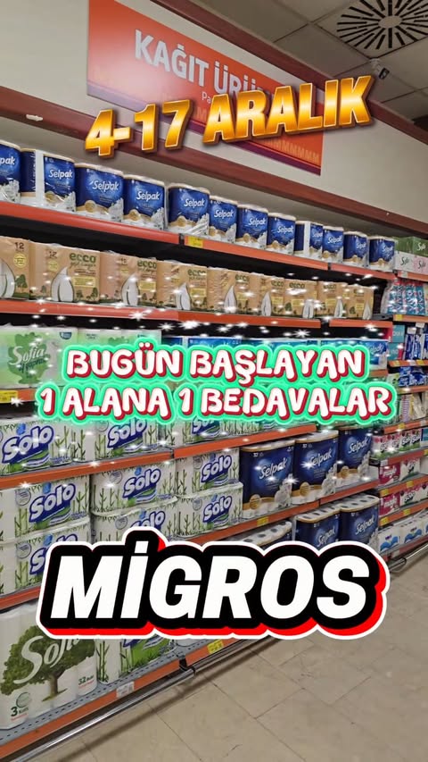 Instagram post by @indirimitakipedenadamheryerde for Migros. Caption reads: @migrossanalmarket #reklam değil #kesfet #kampanya....