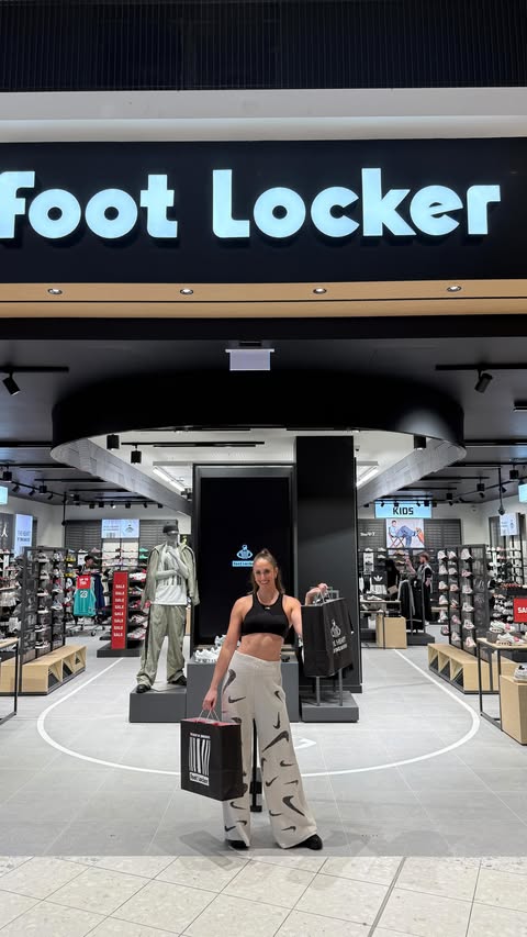 Instagram post by @rebeccajcole for Foot Locker. Caption reads: My @footlocker_au x @nike family always looking....