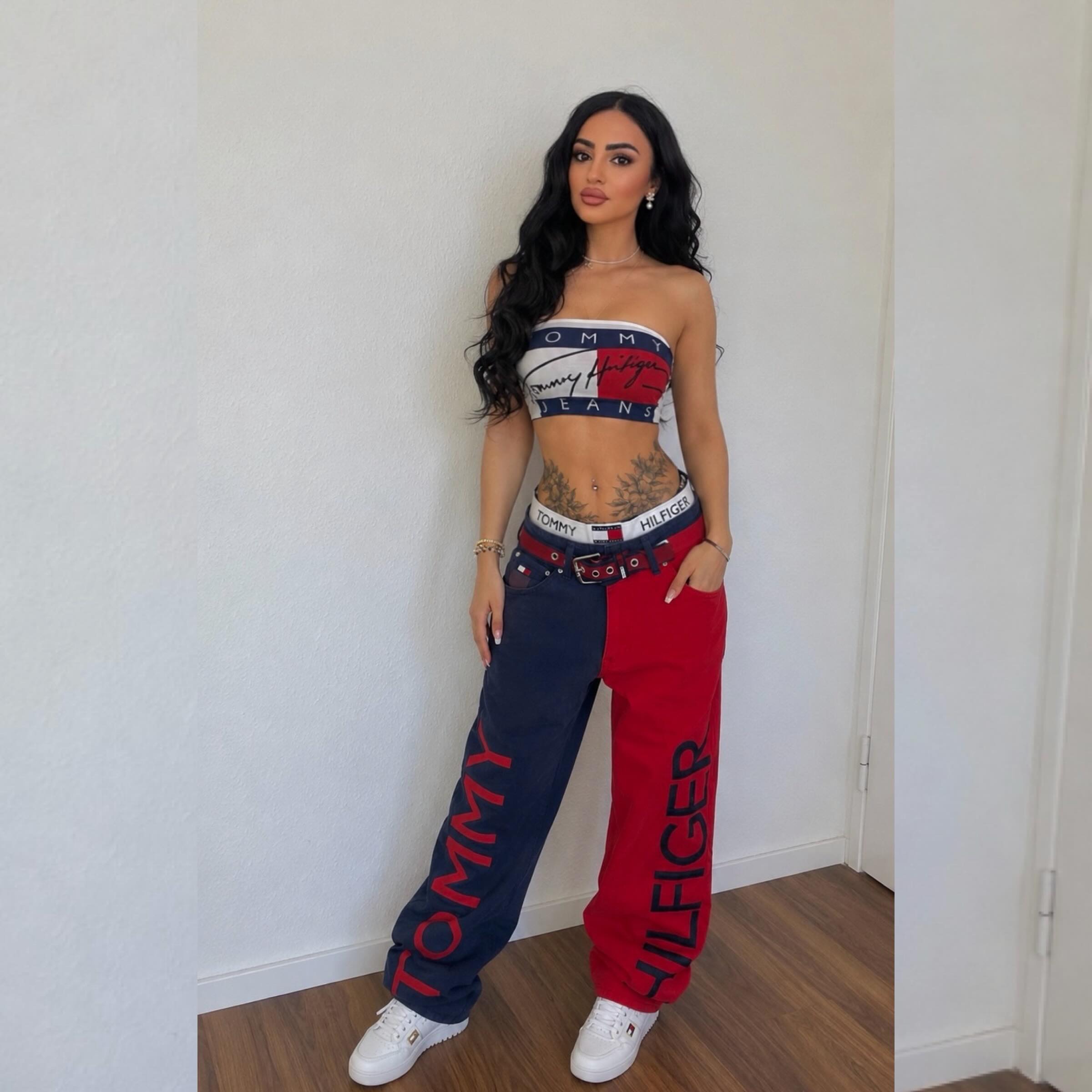 Instagram post by @isp_mariam for Tommy Hilfiger. Caption reads: [...] by Aaliyah. ❤️🤍💙 Thank you, Tommy....