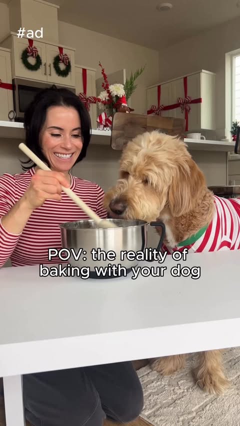 Instagram post by @vitothedogfather for BISSELL. Caption reads: #ad Baking with my dog should come with a warning....