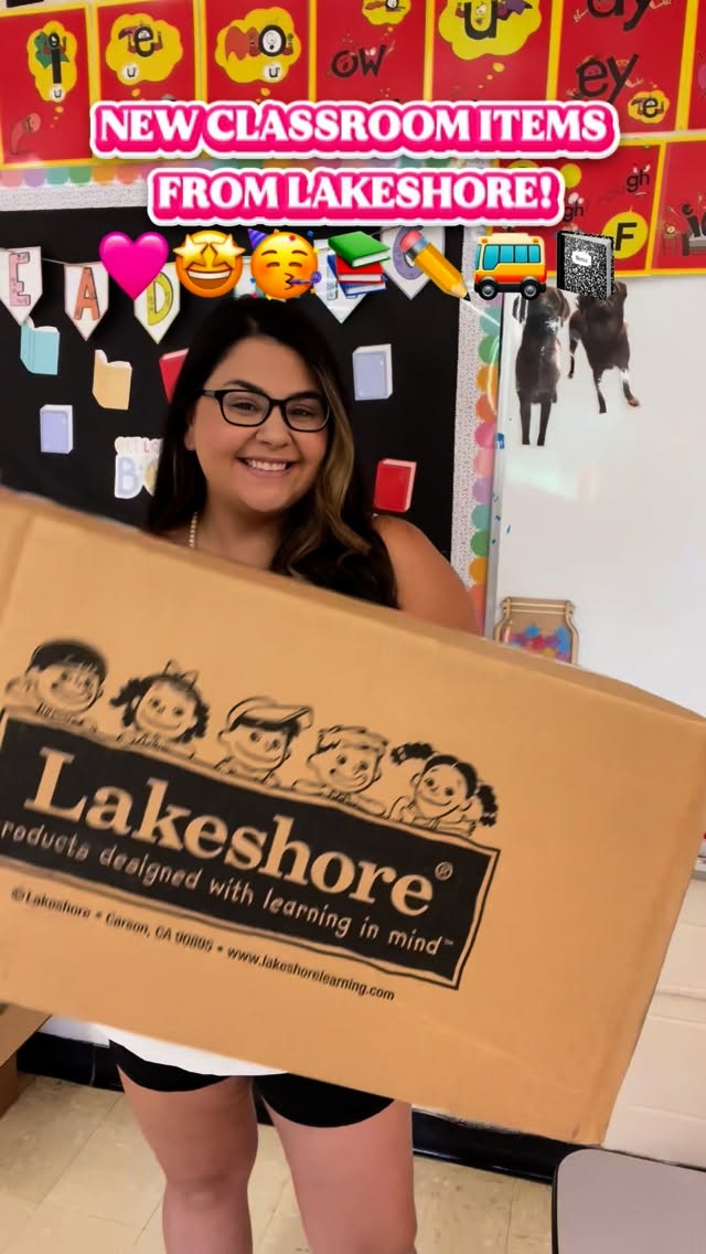 Instagram post by @teachinglittlewonderz for Lakeshore Learning. Caption reads: Unboxing my new @lakeshorelearning finds for....