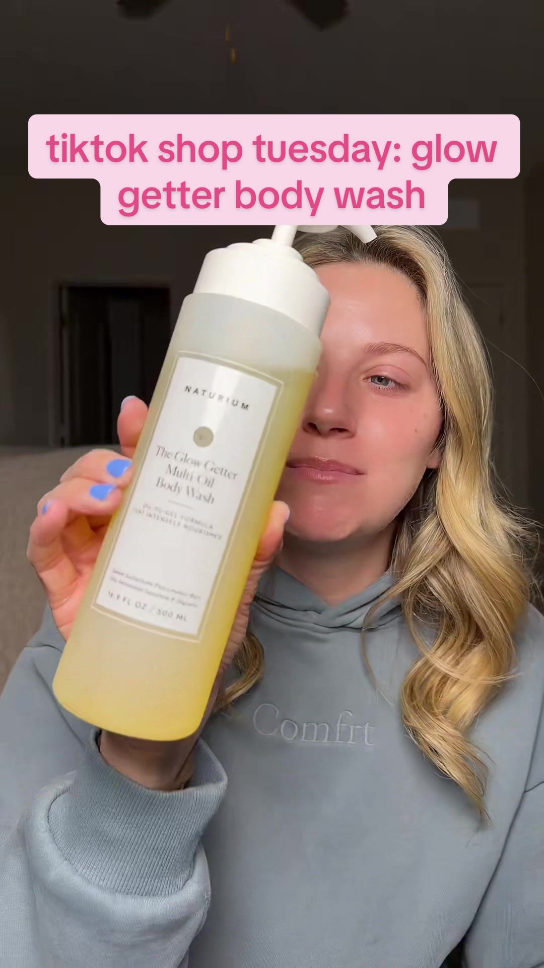 TikTok post by @skincarewithshelbs for Naturium. Caption reads: [...] my #1 body cleanser the @Naturium glow....