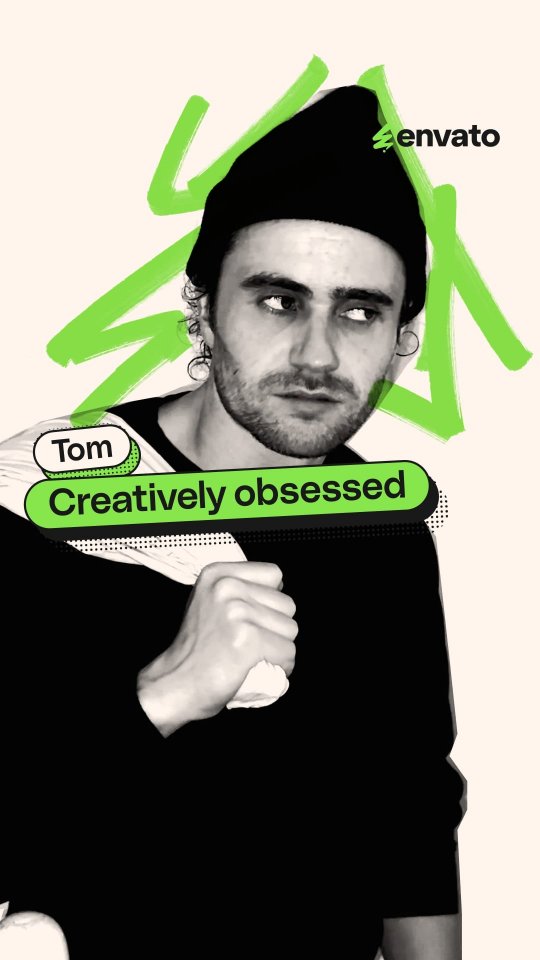 Instagram post by @tomlawrinson for Envato. Caption reads: Not listening to your creative instincts is the....