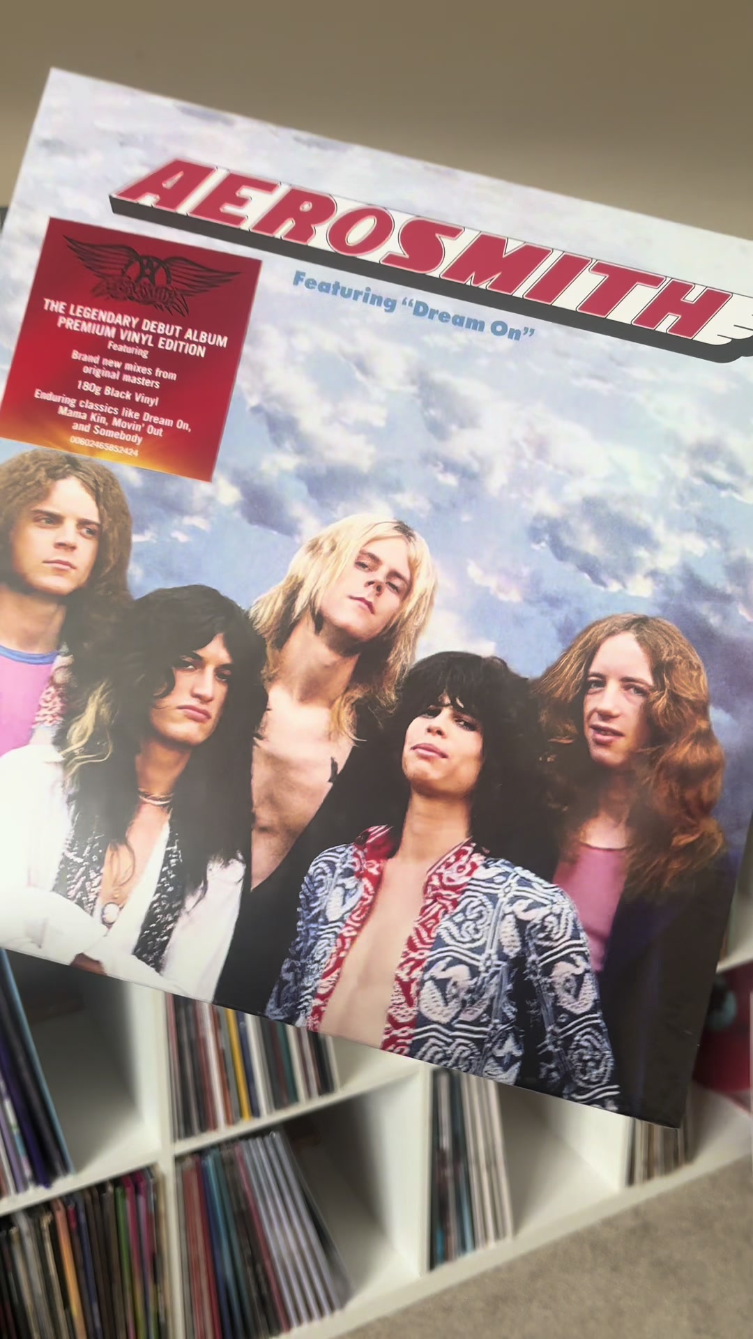 TikTok post by @allys_vinylhub for Universal Musiek. Caption reads: @Aerosmith Debut Self Titled Album, Legendary....