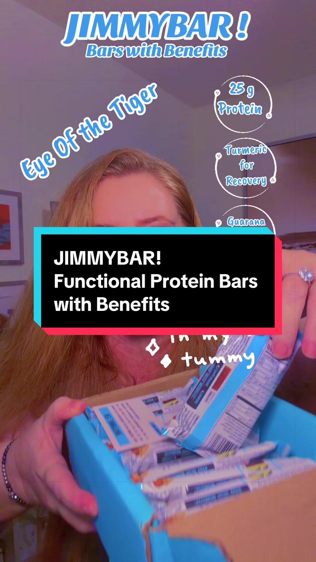TikTok post by @juelygrey for JiMMYBAR!. Caption reads: JIMMYBAR! Functional Protein Bars with Benefits....