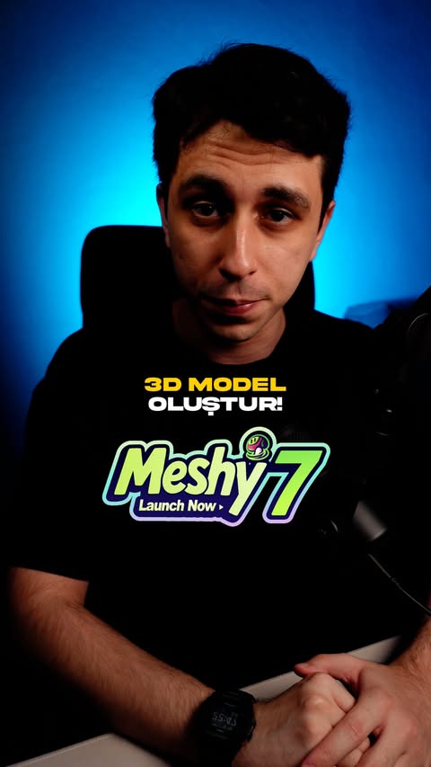 Instagram post by @halilenes34 for Meshy. Caption reads: Yapay zekayla 3D model oluştur! @meshy.ai ile....