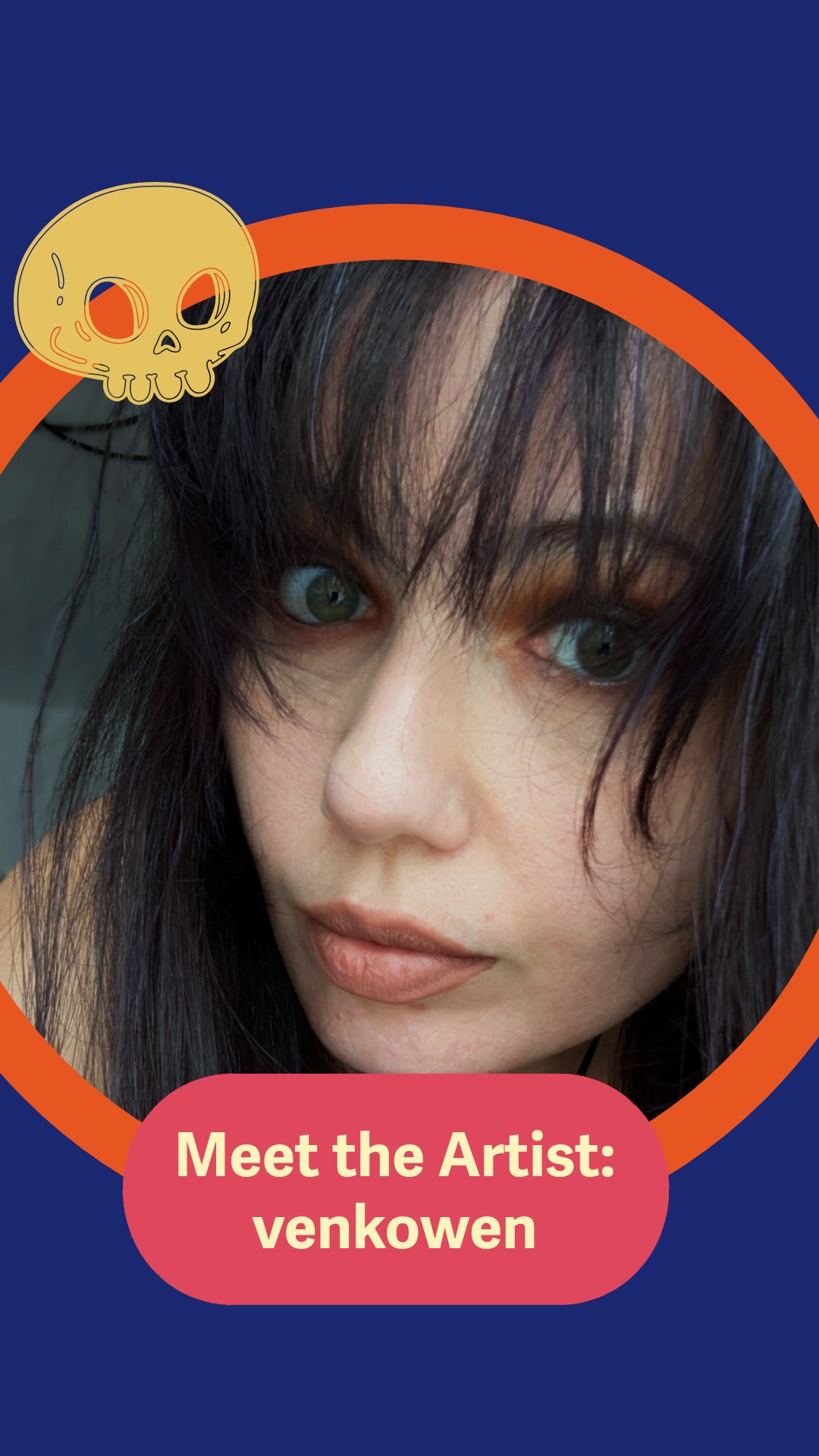 Instagram post by @von.kowen for Redbubble. Caption reads: A spooky 🦇🖤 introduction to vonkowen, an artist....