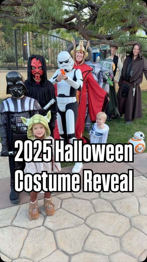 Instagram post by @familyfunpack for Halloween Costumes. Caption reads: 2025 Family Fun Pack Halloween Costume Reveal!! We....