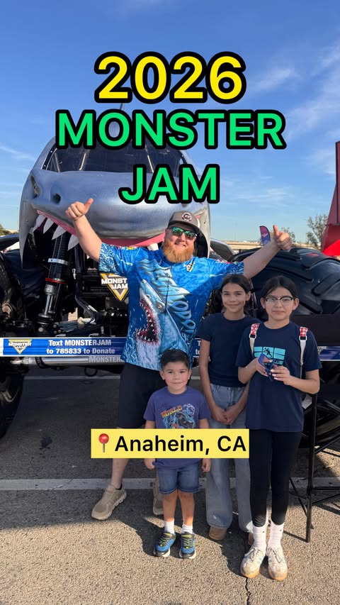 Instagram post by @partiallyevolved for Monster Jam. Caption reads: Took my family to @monsterjam at Angel Stadium in....