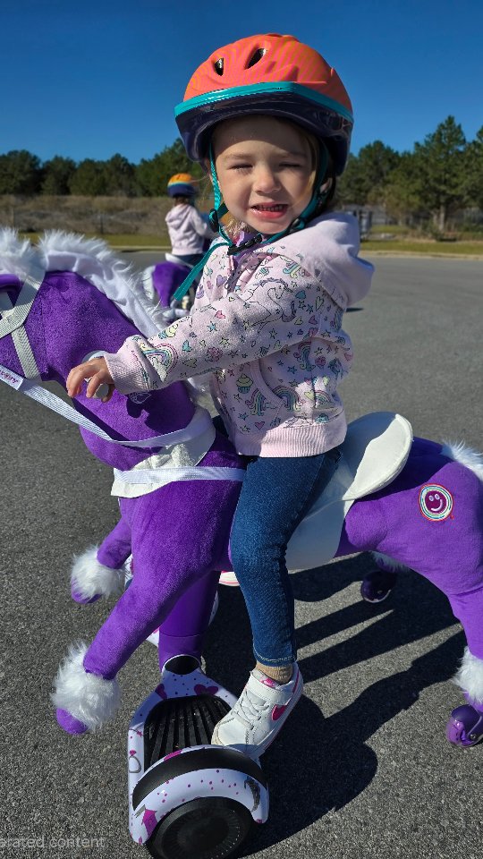 Instagram post by @the_garnertwins for Power Pony. Caption reads: My twins are loving their power pony from....