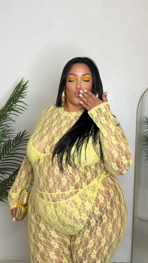 Instagram post by @ball00nzz for Fashion Nova. Caption reads: I heard butter yellow was in? 👀 @fashionnovacurve....