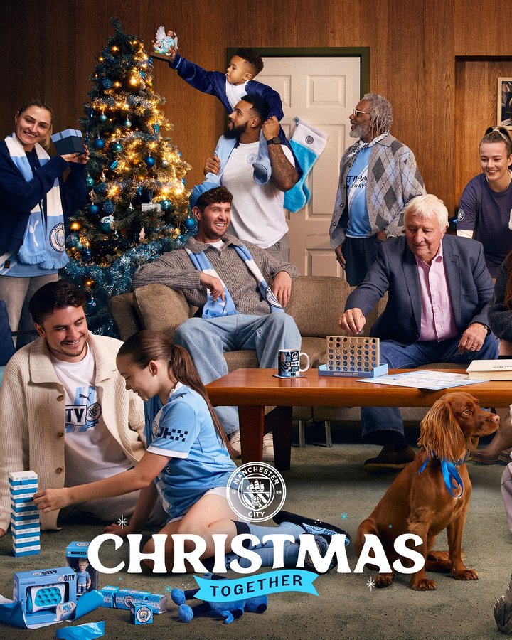 Instagram post by @citcmancity for Manchester City. Caption reads: Christmas, Together 🎄🩵 This Christmas, shop at....