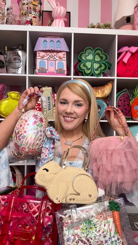 Instagram post by @moriahlovespurses for Betsey Johnson. Caption reads: [...] 🌷🐰🥕 Which purse is your fav?....