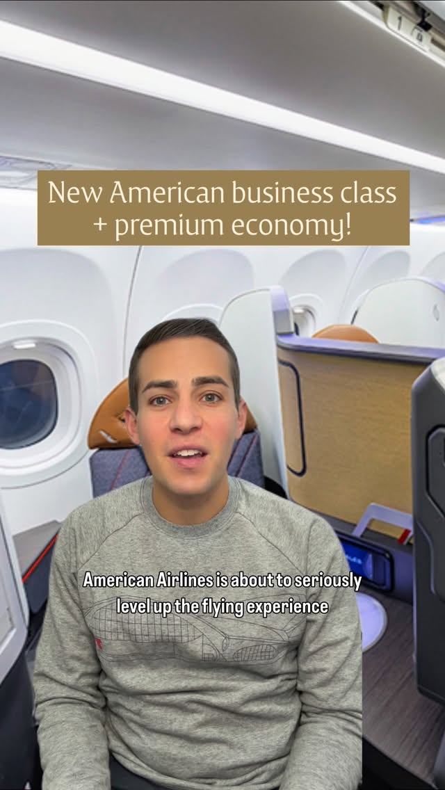 Instagram post by @_zachgriff for American Airlines. Caption reads: Woah, @americanair’s new business class and....