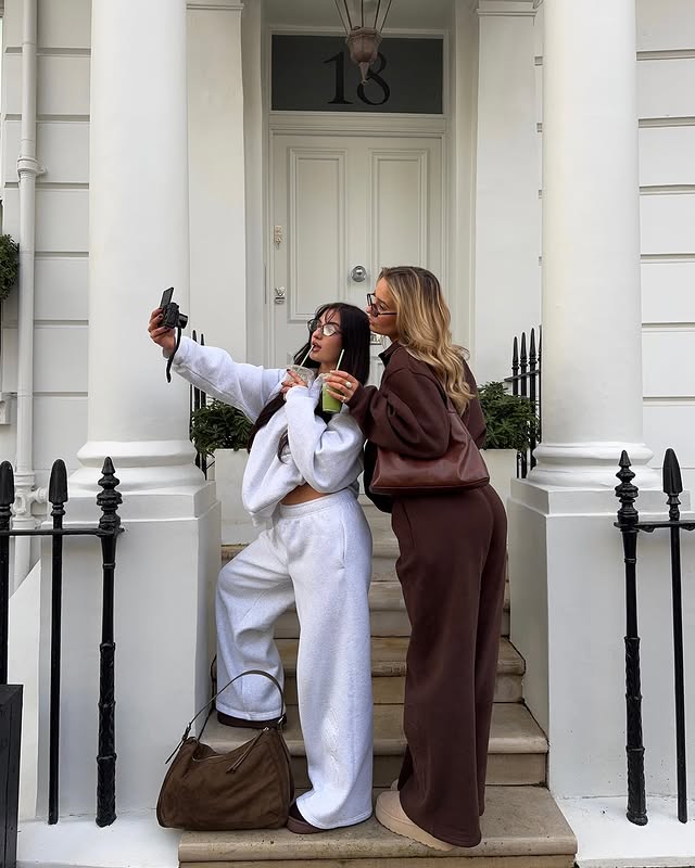 Instagram post by @emilykmelrose for White Fox Boutique. Caption reads: besties don’t copy, they match 🧸🍵....