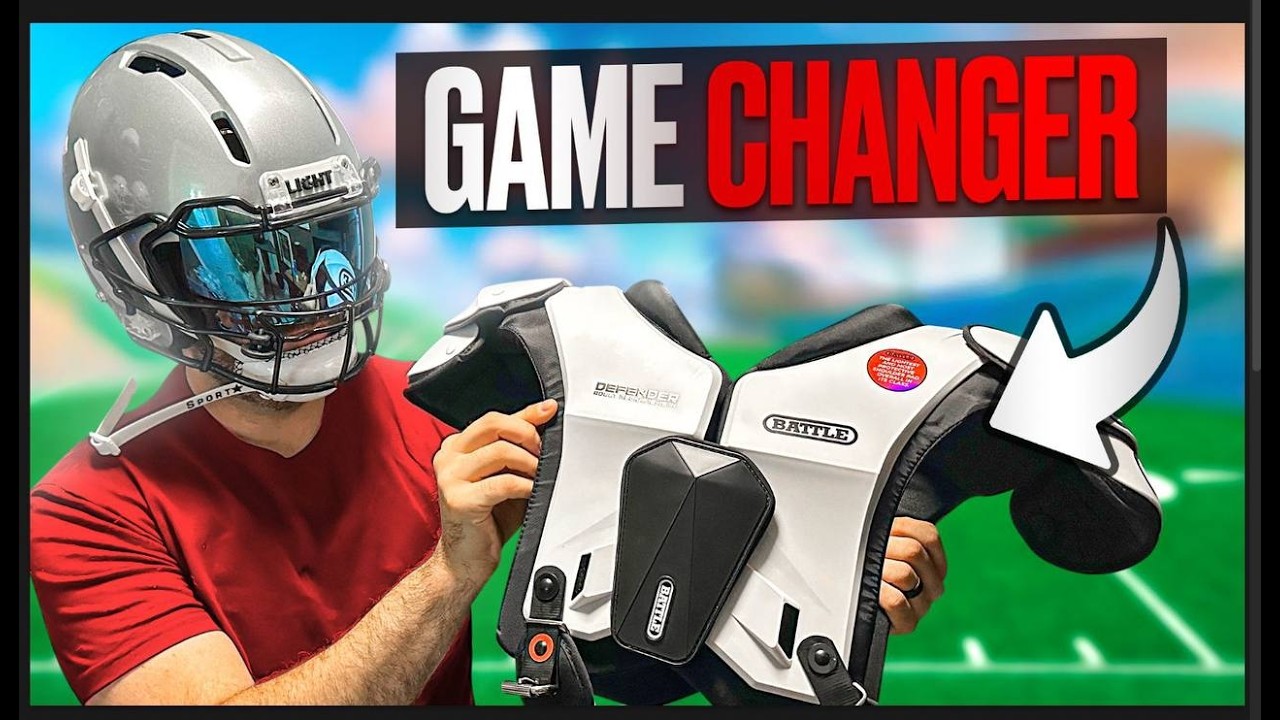 YouTube post by @Footballrs for SHOC. Caption reads: The Lightest Shoulderpads I Have Ever Tested.......