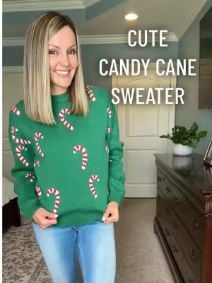 TikTok post by @hollyannblanton for Shewin. Caption reads: the cutest sweater for the most magical time of....