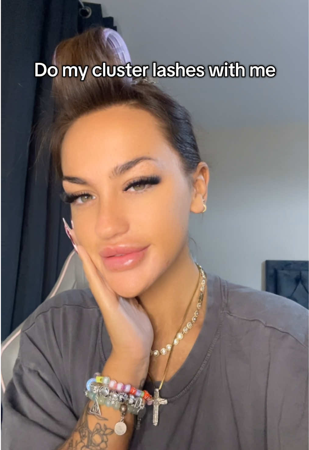 TikTok post by @lornadanni for TATTI LASHES. Caption reads: Loved these lashes 💗 #clusters #grwm #tutorial....