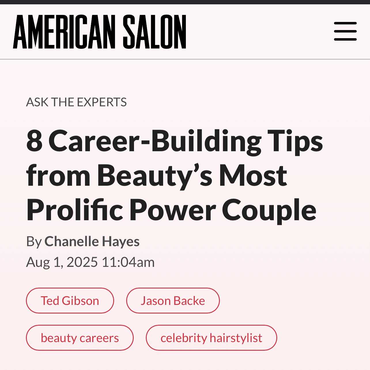 Instagram post by @jasonbacke for American Salon. Caption reads: Thank you @american_salon for this incredible....