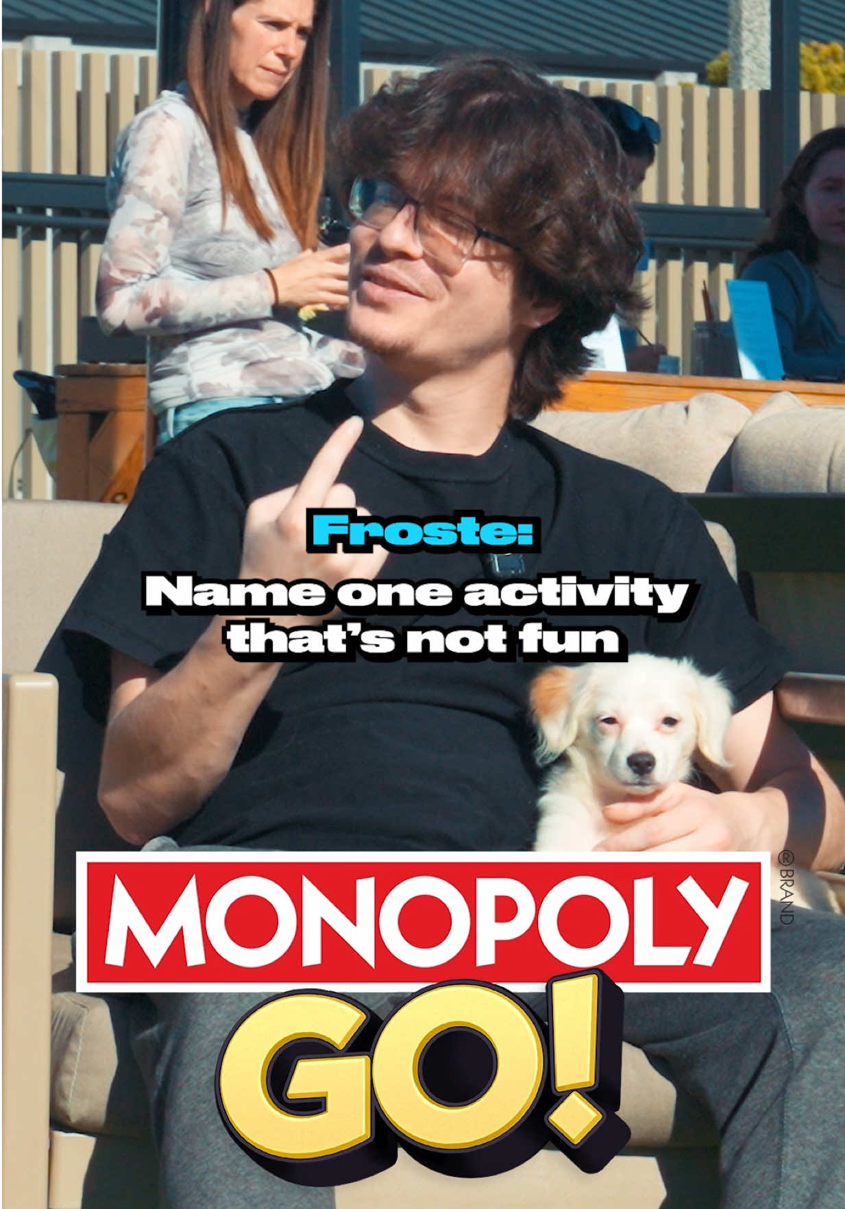 TikTok post by @fullsquad for MONOPOLY GO!. Caption reads: [...] come up“ 🐕 absolutely not… 😂😂 @monopolygo....