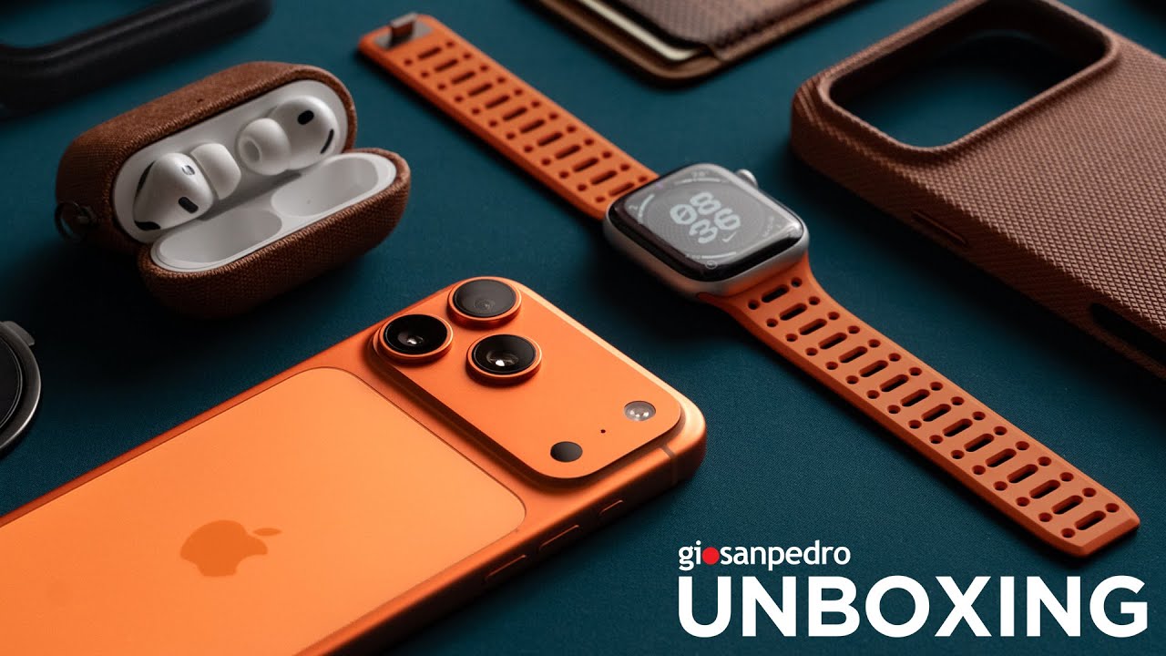 YouTube post by @GioSanPedro for PITAKA. Caption reads: Cosmic Orange iPhone 17 Pro Max | Satisfying ASMR....