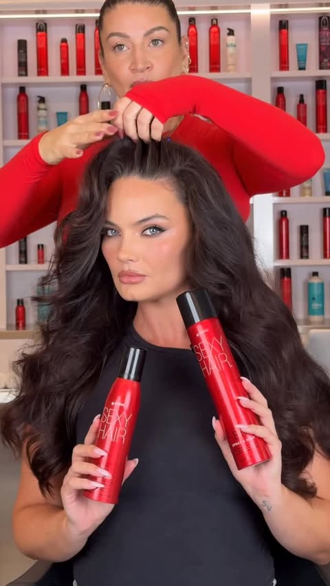 Instagram post by @daniellepriano for SexyHair. Caption reads: Big hair. Bigger attitude. Spray & Play + Root....