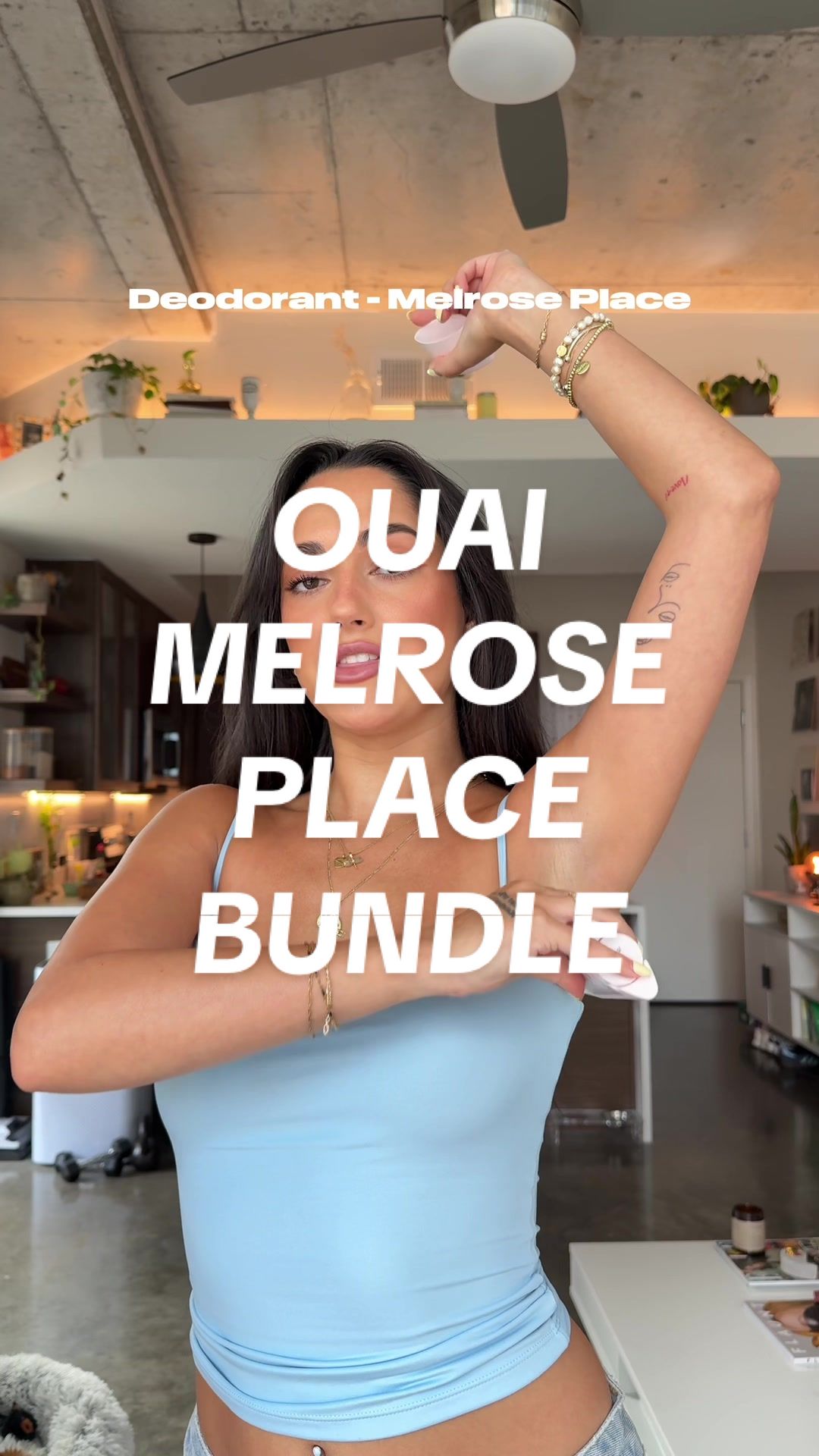 TikTok post by @daniellalopez9988 for OUAI. Caption reads: @THE OUAI Bundle is perfect for layering [...].
