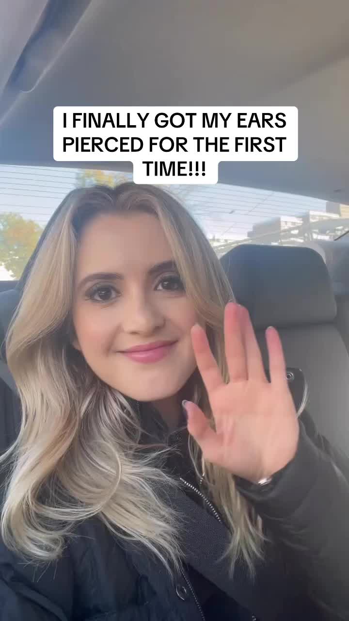 TikTok post by @lauramarano for Studs. Caption reads: [...] life, I got my ears pierced! Thank you....