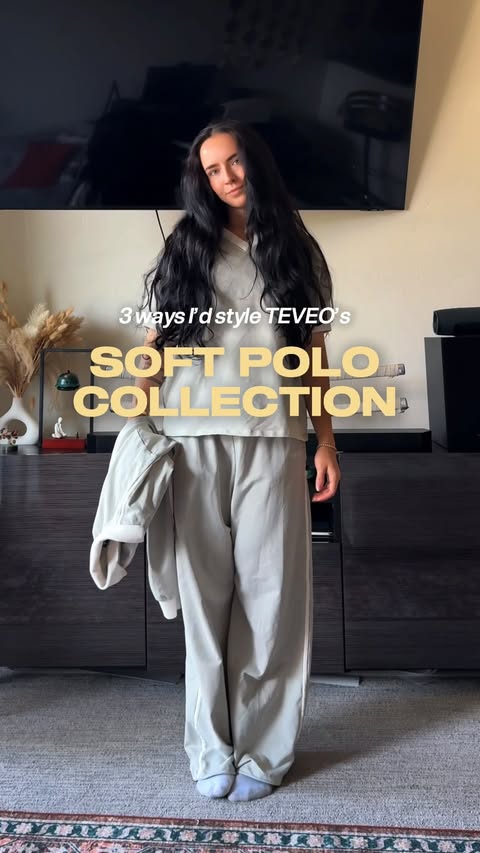 Instagram post by @fitxchlo for TEVEO. Caption reads: @teveo newest soft polo collection launching [...].