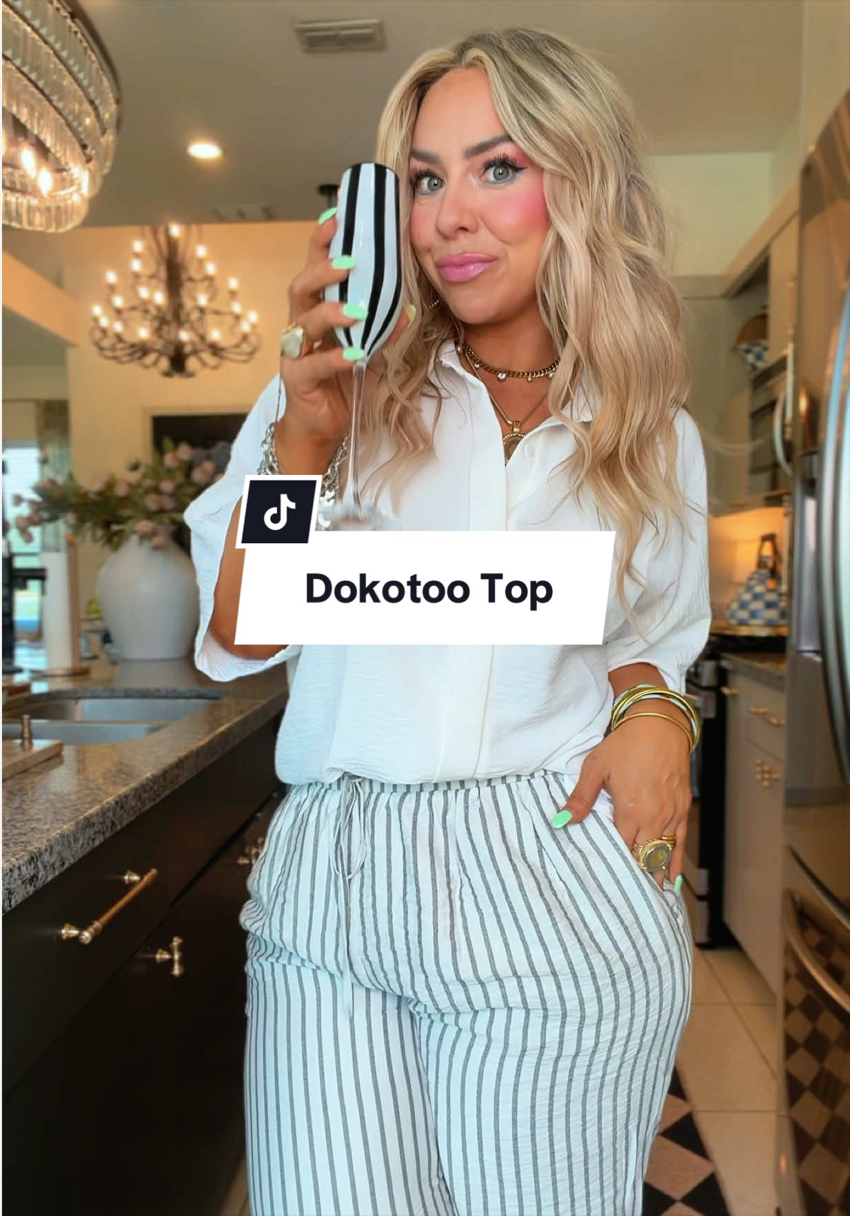 TikTok post by @lindaannettem for Dokotoo. Caption reads: [...] trousers, jeans, or to the office....