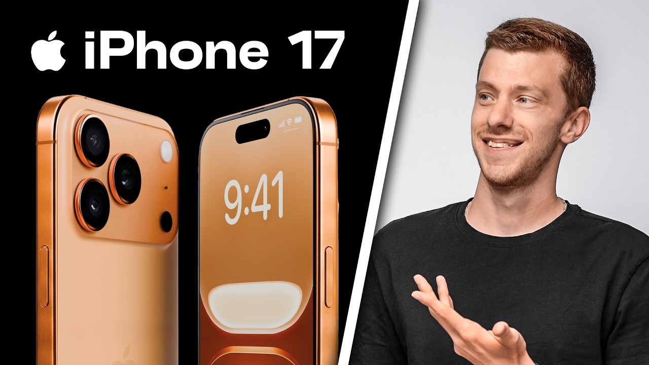 YouTube post by @STEVENLATHOUD for RhinoShield. Caption reads: Voici l’iPhone 17 ! Toutes les nouveautés.