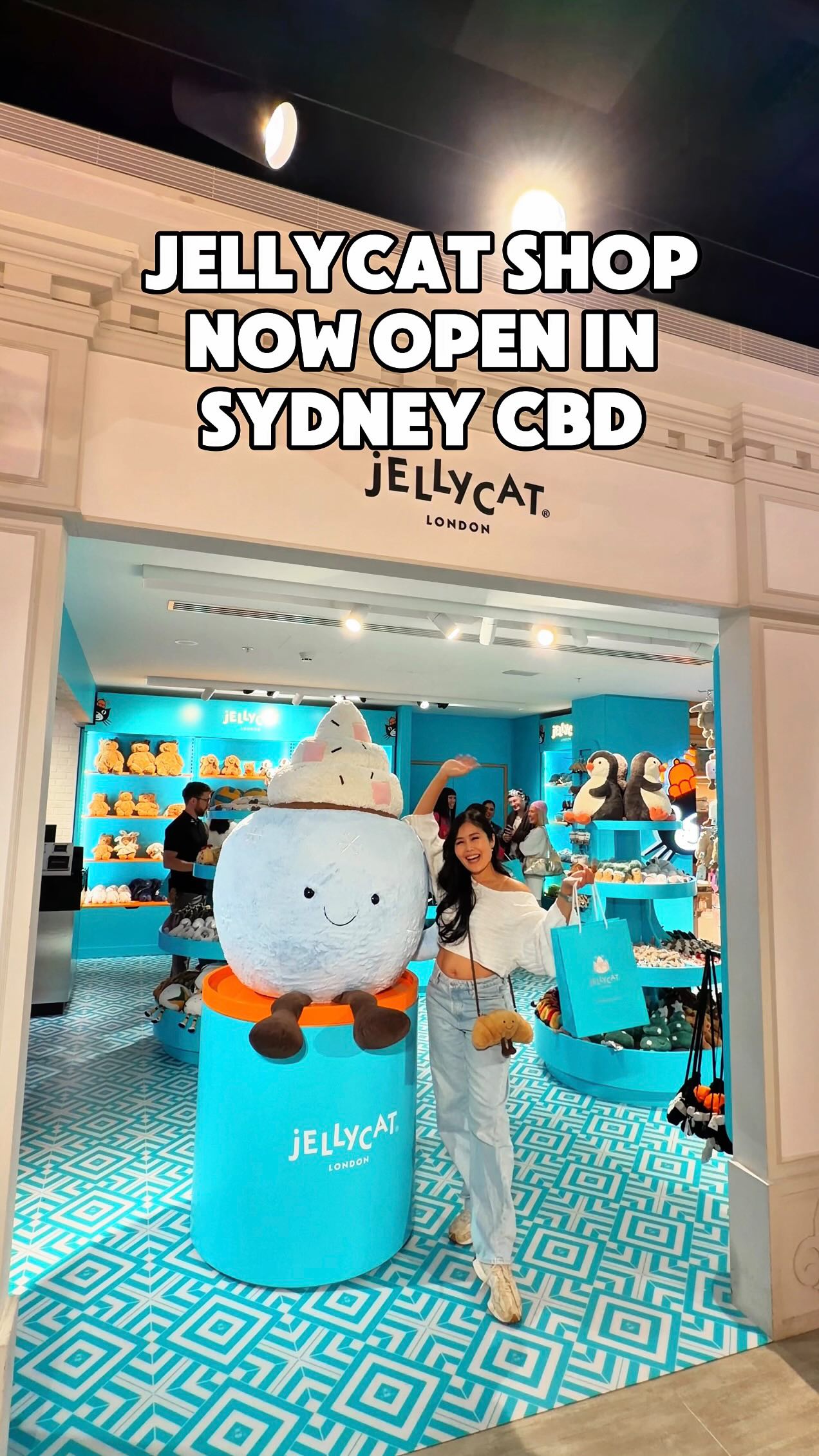 Instagram post by @anniesbucketlist for David Jones. Caption reads: New @jellycat shop just opened in Sydney! Today....