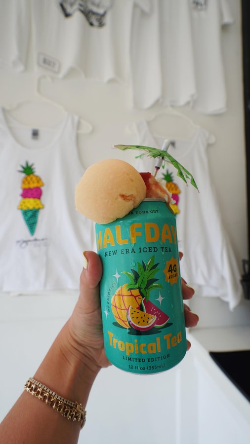 Instagram post by @sistersnacking for Halfday Iced Tea. Caption reads: The ultimate summer collab is here 🍦🌴We’re....