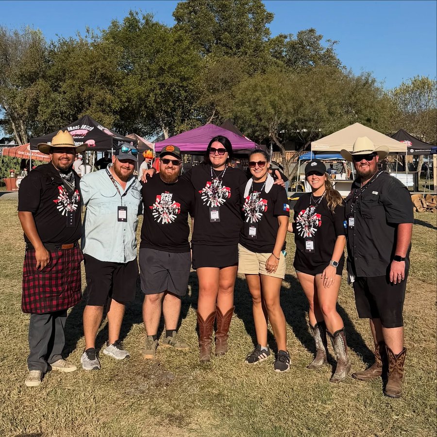 Instagram post by @marriedtobbq for Crocodile Cloth. Caption reads: Open Fire Meat Up 2025 was a dang good time,....