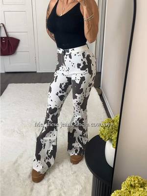 TikTok post by @sikah143 for Willow Boutique. Caption reads: #willowboutique #highwaistedjeans #cowprint [...].
