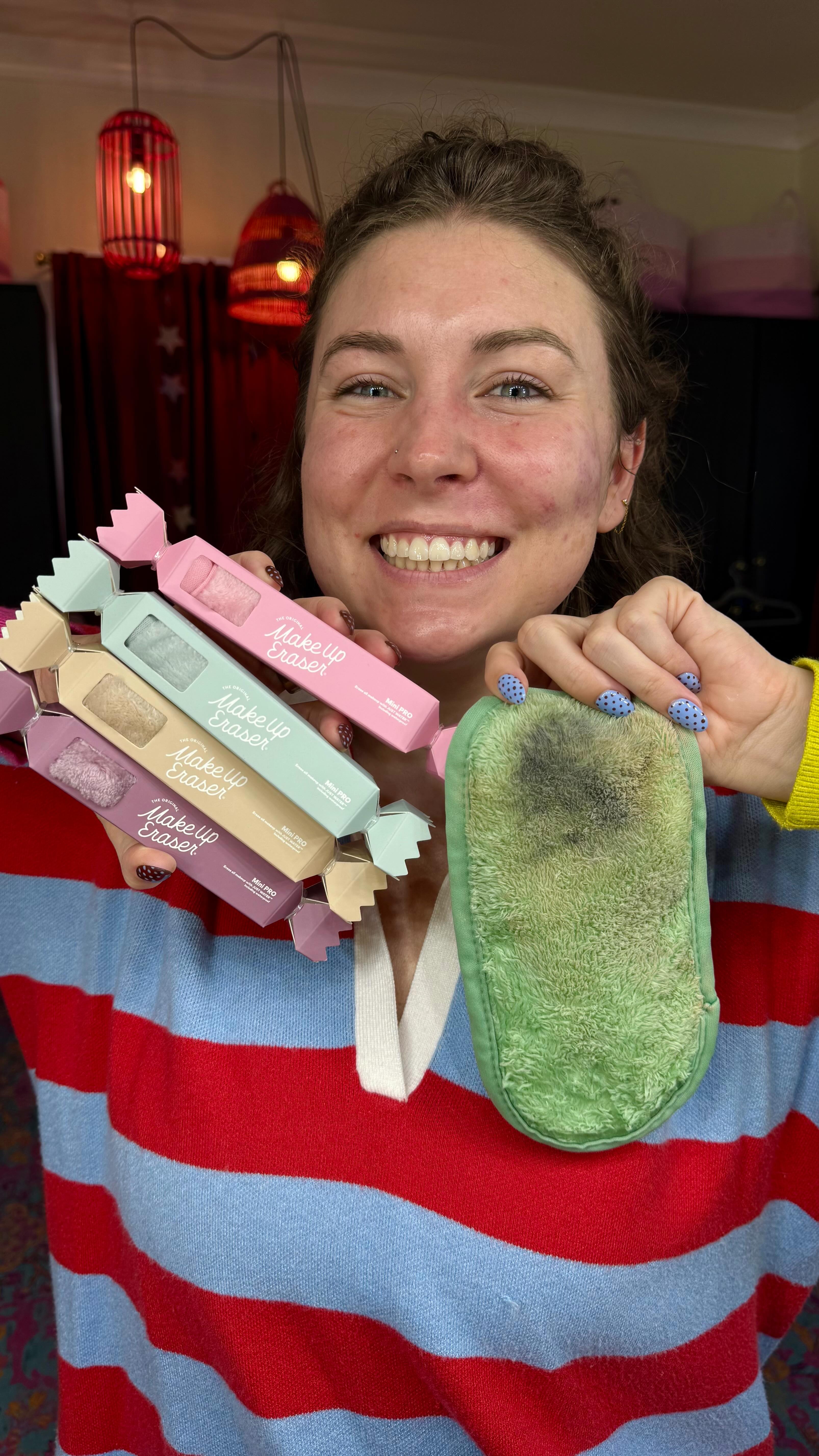 Instagram post by @reagan.baylee for MakeUp Eraser. Caption reads: #ad STOCKING STUFFER IDEA 🎁🩷 This 5 pc Mini PRO....