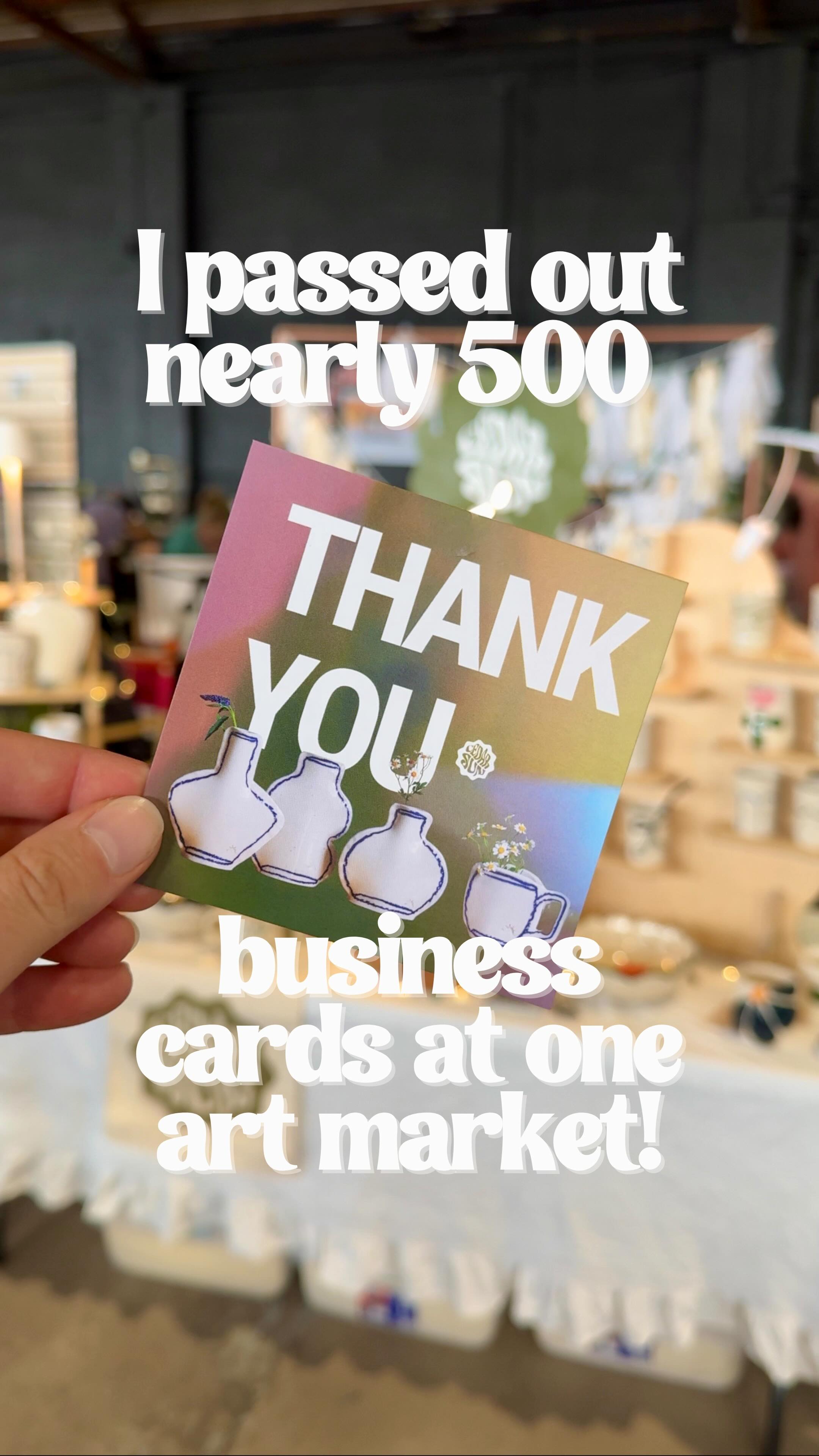 Instagram post by @cedarsun_ceramics for VistaPrint. Caption reads: Did you know I pass out nearly 500 business cards....