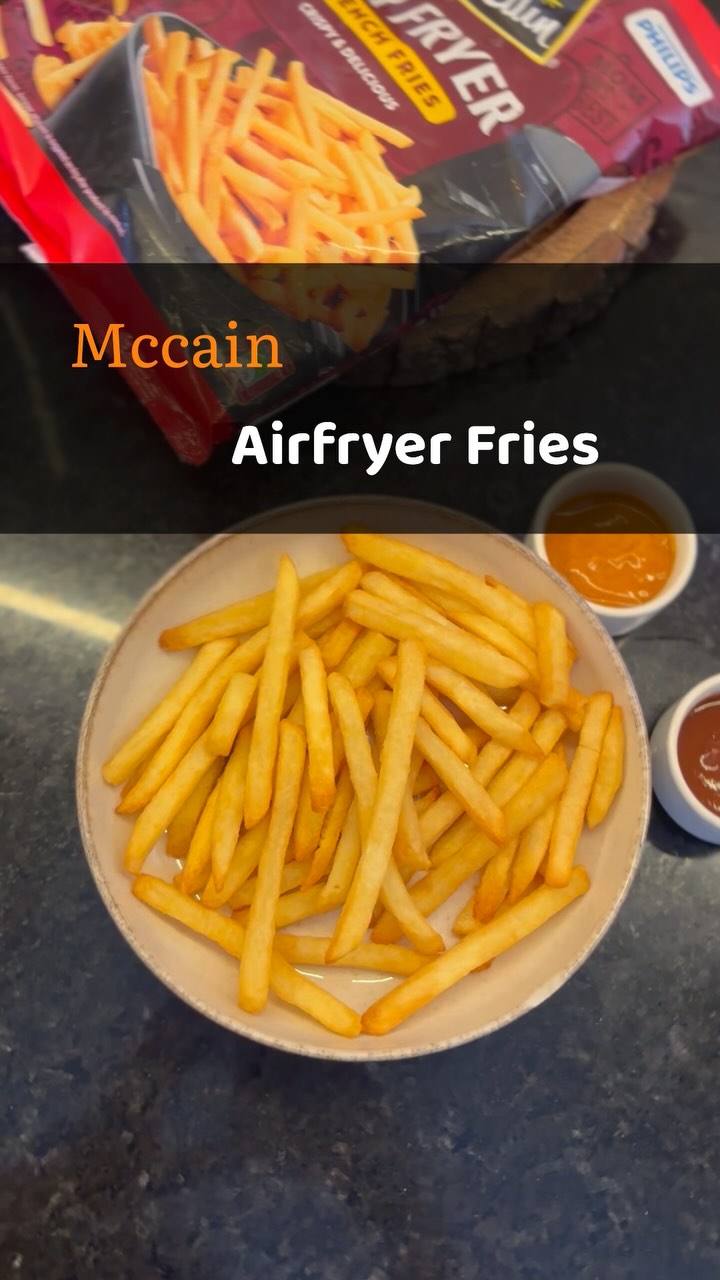 Instagram post by @egglio_olio for Philips Home Living SA. Caption reads: Just made the new McCain Airfryer Fries in my....