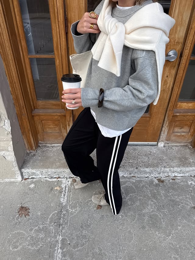 Instagram post by @aubriecrivaro for LOFT. Caption reads: Make sweatpants chic @loft #LOFTpartner.