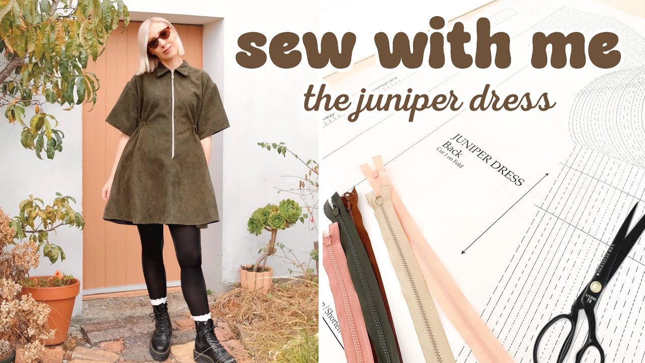 YouTube post by @RoseryApparel for Shop Noble. Caption reads: Cosy Sewing Vlog: Sewing the Juniper Dress In 1....