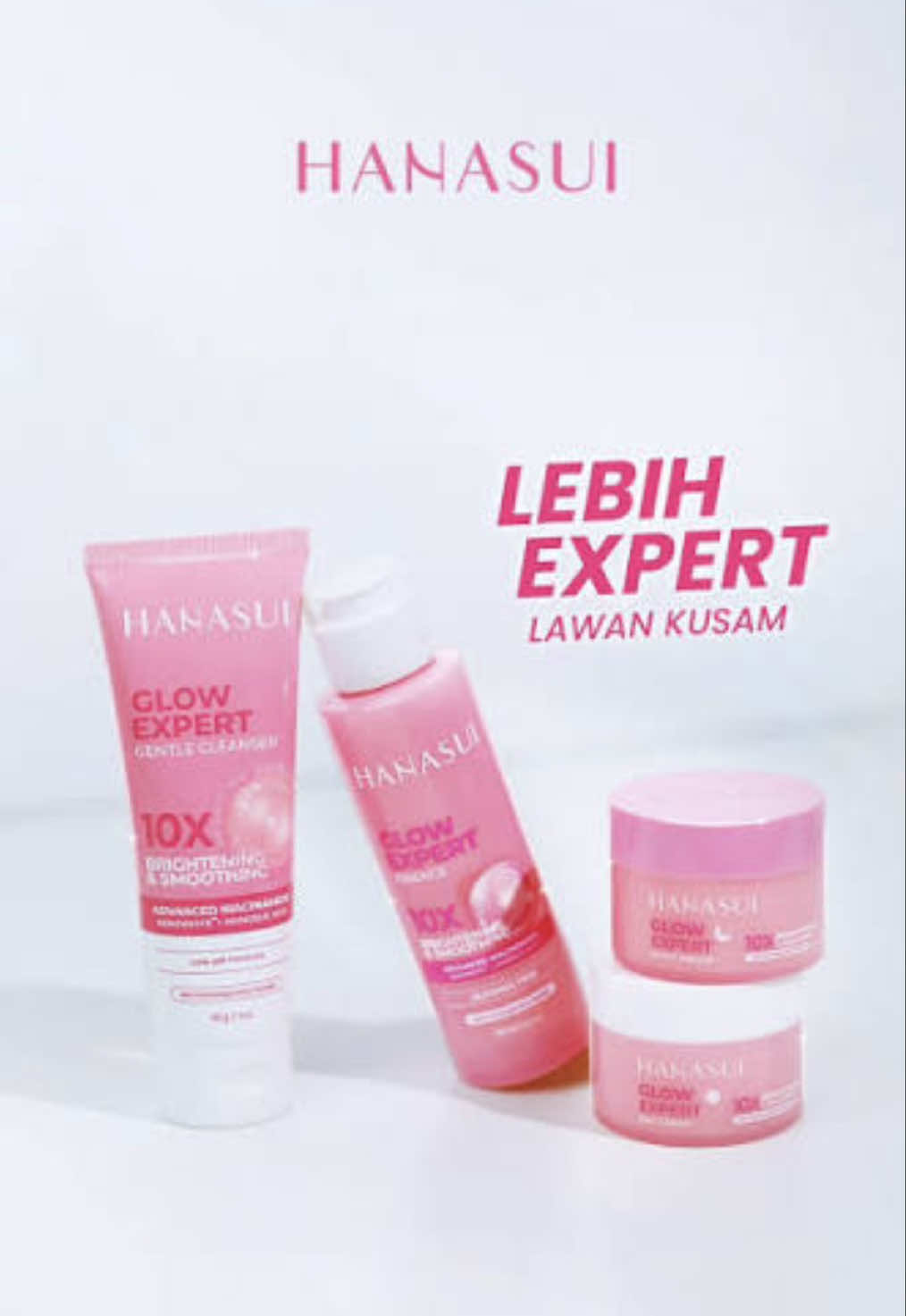 TikTok post by @anahnaa for Hanasui. Caption reads: Terharu banget sekarang Hanasui Skincare -nya....