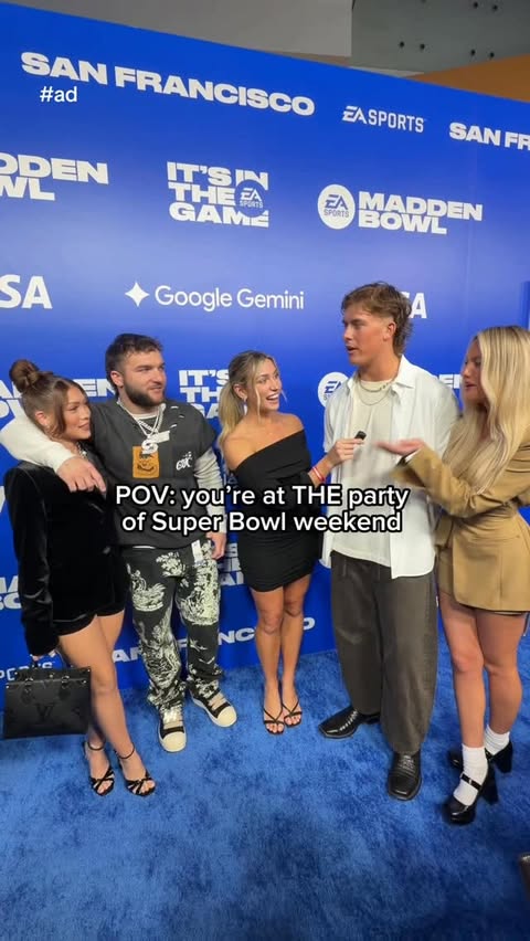 Instagram post by @katiefeeneyy for EA SPORTS. Caption reads: [...] is how you throw a Super Bowl party!!....