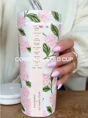 TikTok post by @jenessa.gray for CORKCICLE. Caption reads: the dreamiest tumbler☁️🎀✨ @Corkcicle #tumbler....