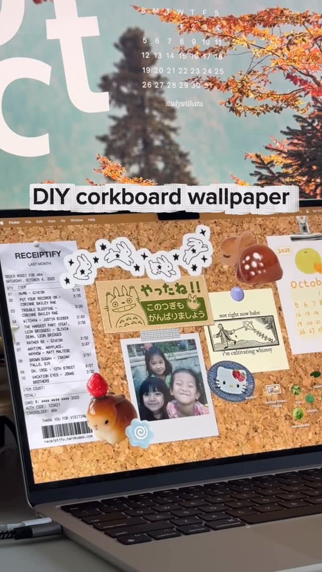 Instagram post by @studywithara for Picsart. Caption reads: let’s make the viral corkboard wallpaper with....