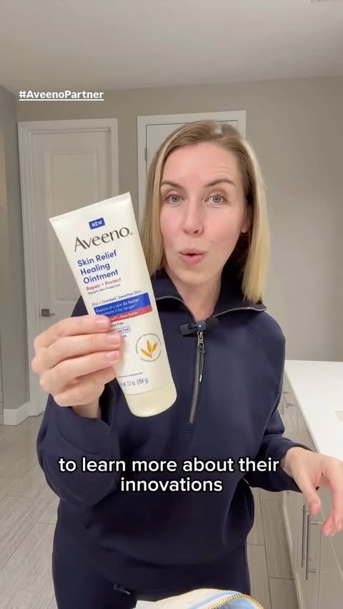 Instagram post by @thebudgetdermatologist for Aveeno. Caption reads: #AveenoPartner See you soon Denver! ✈️ Drop your....