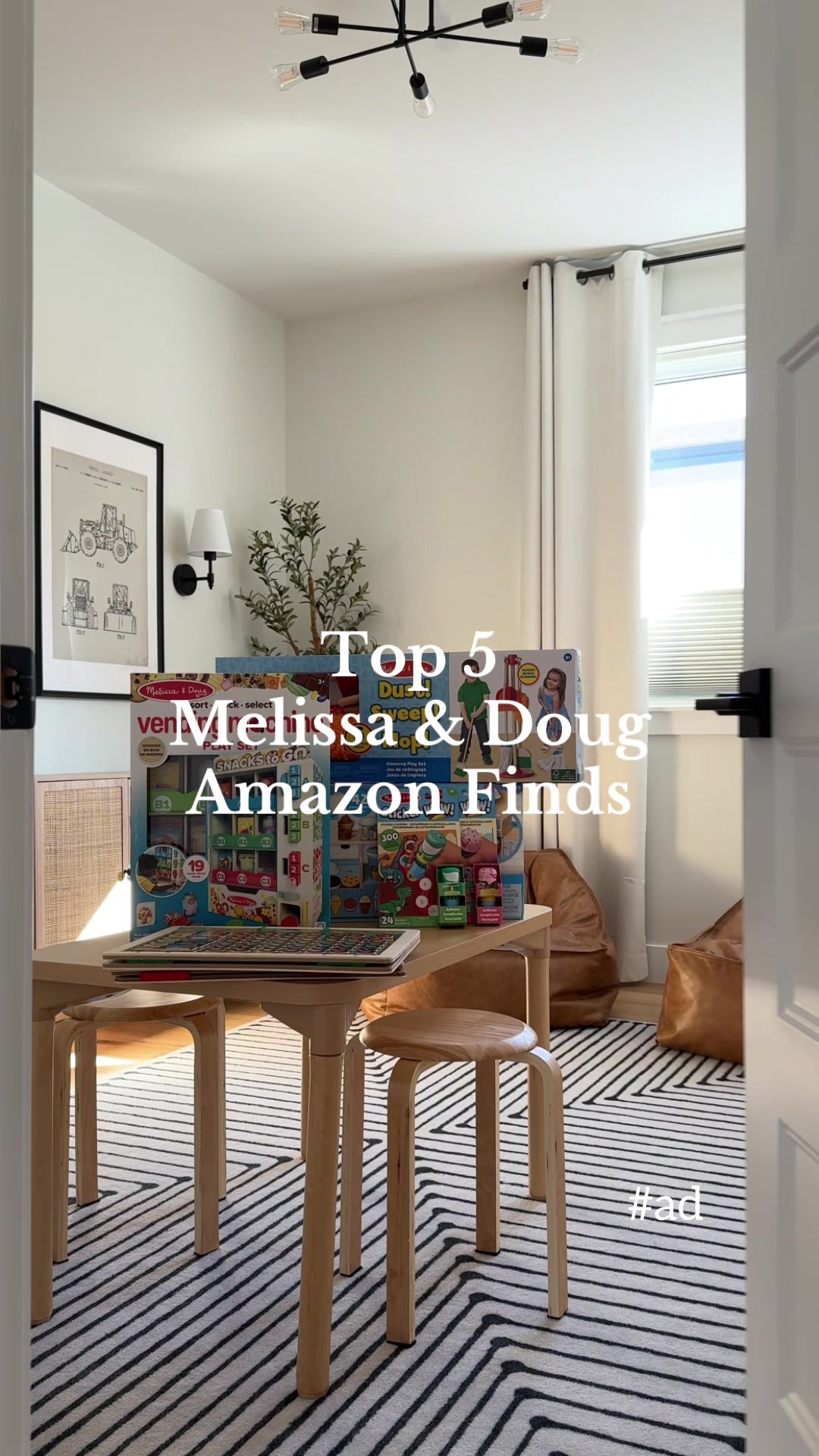 TikTok post by @sarah.colussi for Melissa & Doug. Caption reads: #ad Top 5 Melissa & Doug Finds on Amazon. Shop the....