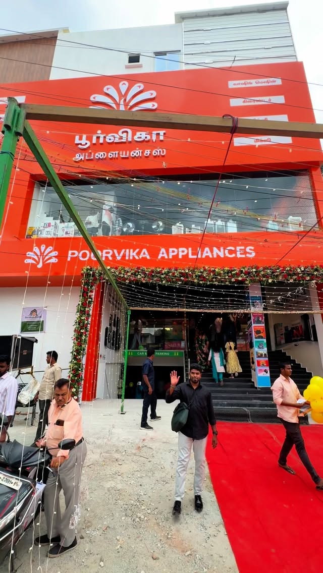 Instagram post by @namma_ooru_tirupatturu for Poorvika. Caption reads: Poorvika Appliances in Namma Tirupattur

Grand....