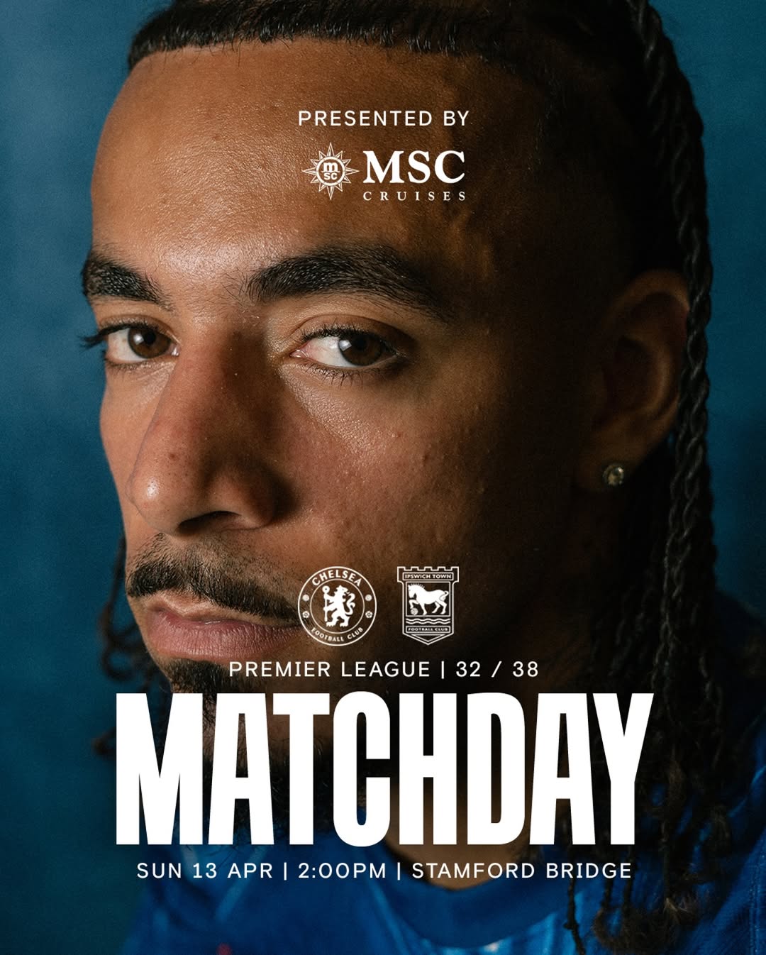 Instagram post by @chelseafc for MSC Cruises Official. Caption reads: Back at home in the #PremierLeague! 🏡

#CHEIPS....