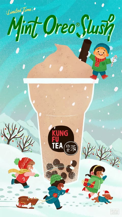 Instagram post by @eychristine for Kung Fu Tea. Caption reads: Draw Boba With Me & Kung Fu Tea!🧋 Illustrated the....