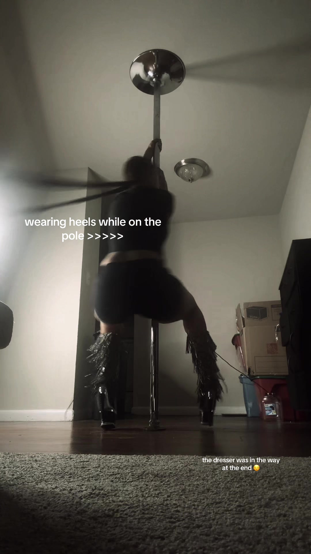 TikTok post by @theyluvkai._1 for Yaheetech. Caption reads: it’s so much more fun practicing in heels 🤣😩....